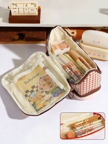 1pc 2026 New Cute Cartoon Dirt-Resistant Student Pencil Case, Extra Large Capacity Desktop Multi-Pocket Design Pencil Box, Multifunctional Dorm Cosmetic Bag, Can Store Calculator, Notebook And Pens - Suitable For School, Office And Travel - Suitable For Students, Professionals, Male And Female, School Stationery Storage Box, Multifunctional Storage Box, Secure Zipper Closure, Pencil Case - Multicolor - View 5