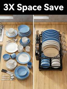 2-Tier Dish Rack, Carbon Steel Kitchen Countertop Storage Rack With Drip Tray, Black - Multicolor - View 4