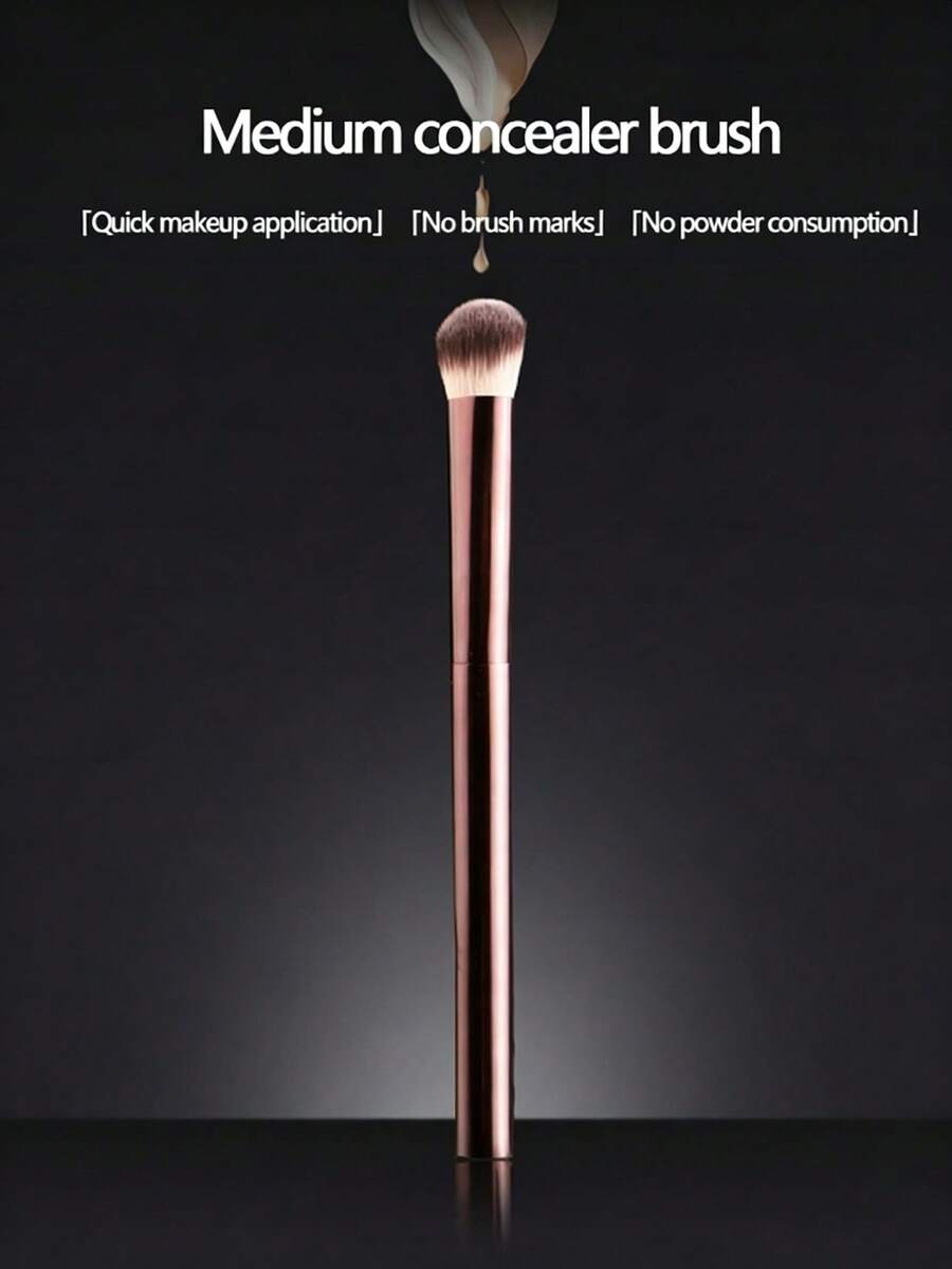 1pc Oval Concealer Brush, Soft Polyester Bristles, Low Allergenicity, Seamless Coverage, Suitable For All Skin Types - Rose Gold - View 1