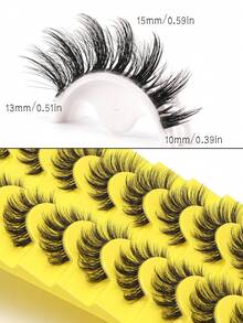 10 pares de pestañas postizas de estilo de dibujos animados esponjosas, diseño de ojos de gato natural, de mink falso, herramientas de maquillaje, pestañas postizas - Ver 3