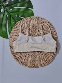 Simple Bikini Top With Thin Straps, Removable Padding, And Separate Adjuster, Polyamide - Apricot - View 2