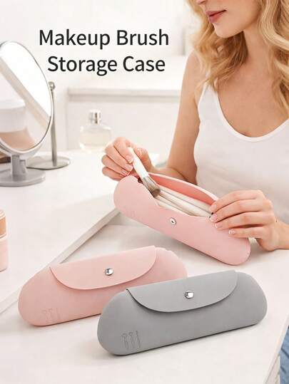 1件装女士硅胶化妆刷收纳套装，防水化妆刷收纳盒，旅行化妆包，硅胶旅行化妆刷架，便携式化妆刷收纳盒，旅行化妆刷套装，防滑刷架，适合户外使用，易于清洁，轻便收纳盒，适合化妆师及相关配件，美容配件