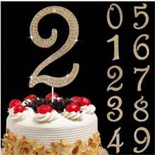Large Gold Rhinestone Number Cake Topper (1pc) - 0-9 Bling Design For Birthday Parties, Weddings & Anniversaries - Multicolor - View 12