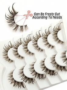 6对棕色湿润妆感凌乱迷人假睫毛，透明梗，韩式风格，可重复使用，纤长，打造戏剧性妆容，轻盈飘逸 - 漫畫款濕睫毛 - 查看 5