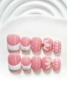 10件套梦幻仙女风手工美甲套装，包含假指甲、彩色水钻、花朵和爱心美甲装饰、手工五瓣花、条纹美甲贴纸、白色和紫色指甲油，风格温柔优雅，内含美甲工具（1个果冻贴纸+1个指甲锉），三种尺寸可选：杏仁形、鸭嘴形、棺材形，适合派对、日常佩戴、活动、摄影、春夏通勤等场合。 - 彩色 - 查看 10