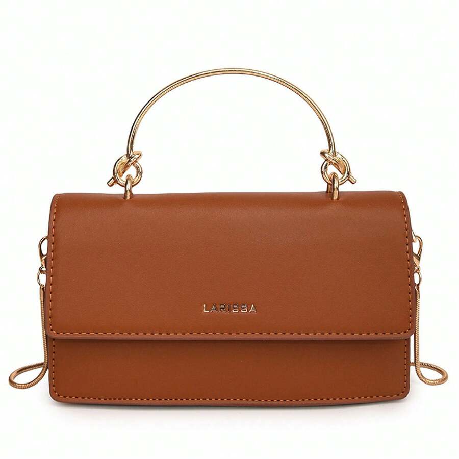 Premium Feel Mini Chain Crossbody Bag, Minimalist Niche All-Match Square Shoulder Purse - Brown - View 1