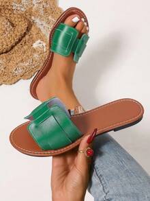 Women's Casual Flat Woven Roman Sandals, Suitable For Spring, Summer, Outdoor, Beach, Apartment, Paired With Dresses - Green - View 3