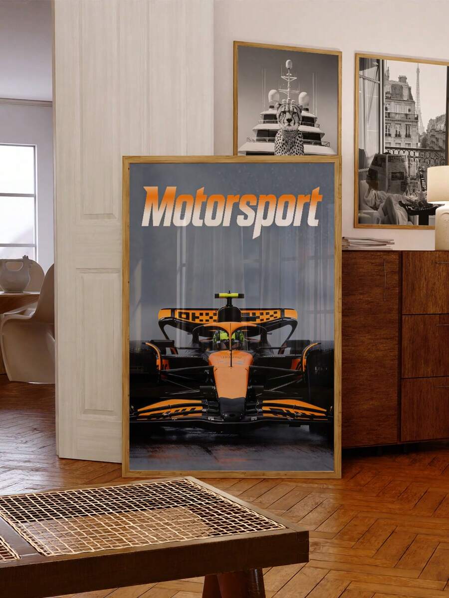 1pc Frameless Racing Car Poster, F1 Style Logo With White Text, Vintage Motorsport Art Print For Bedroom, Dorm, Living Room Decor, Back To School, Funky Posters, Wall Prints, Gift - Racing - View 1