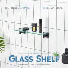 KOKOSIRI - Estantería flotante de vidrio para baño 16 pulgadas para recámara sala de estar cocina estante colgante de bronce aceitado B1105ORB-L16 - Bronce frotado con aceite - Ver 4