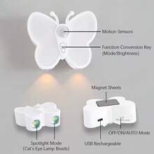 1pc/2pcs LED Butterfly Shaped Night Light With Sensor, USB Rechargeable Cabinet Lamp For Home, Bedroom, Corridor, Stairs And Bathroom - 蝴蝶夜燈 - 查看 9