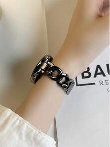 1条不锈钢单链表带，20毫米/22毫米，兼容三星Watch4/5/6智能手表 - 黑色 - 查看 4