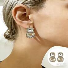 Pendientes de joyería de moda con incrustaciones de cristal cuadrado para mujeres - Dorado - Ver 1