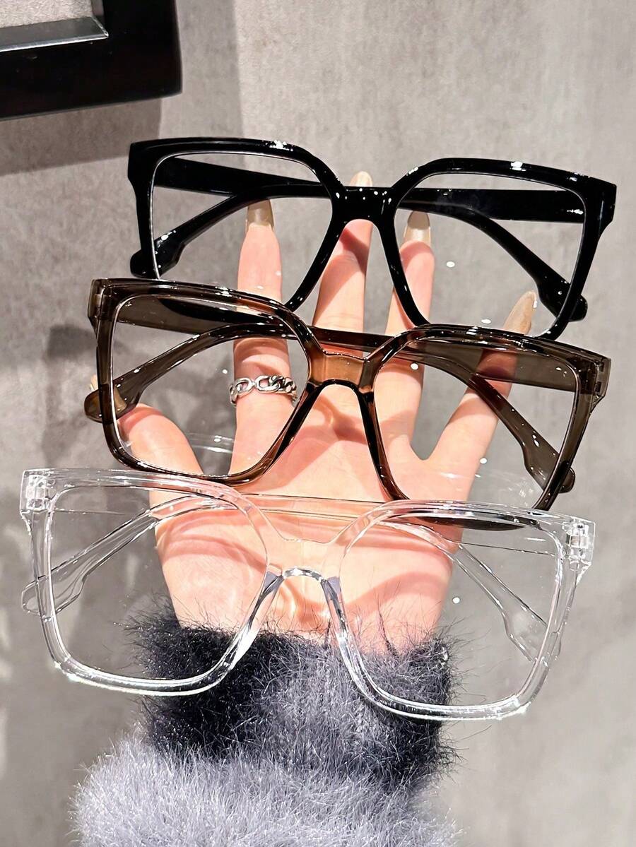 1/3 Pairs Women's Leopard Print Bohemian Style TR Material Square Oversized Transparent Glasses, Suitable For All Seasons