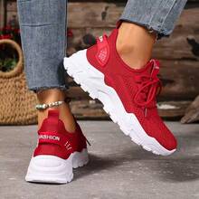 New Style Women's Casual Sports Shoes Solid Color Lace-Up Slip-On Wear-Resistant Eva Insole Women's Tennis Shoes Indoor Exercise Outdoor Hiking Autumn And Winter Women's Shoes - Đỏ - Xem 1
