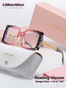 LiMiaoMiao 1 pezzo Occhiali da lettura rettangolari vintage unisex, multicolore, lenti trasparenti, occhiali da computer/lettura, ingrandimento da +1,0 a +4,0, con custodia e panno, adatti come regalo per le vacanze - trasparente - Visualizzare 15