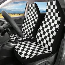 Car Seat Cover Black And White Chess Pattern Front For Cars, Easy To Install Cover Set, Accessories Auto Trucks Van SUV - Multi02 - 查看 1