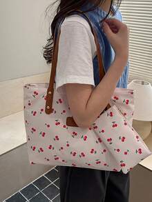 Túi tote kiểu Cherry Sweet, túi đeo vai cỡ lớn dành cho nữ, túi xách tay tiện dụng cho người đi làm. - trắng - Xem 4
