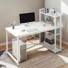 Escritorio para Computadora con Repisas de Librero Escritorios Gamer Minimalista Moderno Mesa de Trabajo Madera Ideal para Sala Hogar Oficina Estudio Recamara 110 X 50 cm - Blanco - Ver 9