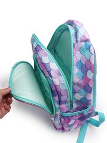 Astronaut & Mermaid Pattern Backpack Set, Cartoon Style, Large Capacity Backpack, Adjustable Shoulder Straps, Multi-Compartment, Insulated Lunch Bag, Carry Handle, Clutch, Backpack Set, Unisex, Suitable For Vacation, Back To School, Daily Commute, Various Festivals, Holiday Gift - Rectangle - View 7