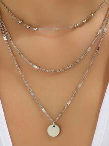 2pcs Minimalist Beachy 3-Layer Disc Pendant Necklace, Versatile Choker Style For Women, Ideal For Travel, Vacation, Gaming And Entertainment - Gold - View 4