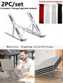 1/2件装(黑色/粉色/白色)可调节笔记本电脑/平板电脑支架,可折叠塑料便携式桌面增高架,符合人体工程学的膝上电脑桌,轻便可折叠笔记本电脑支架,兼容10-15.6英寸笔记本电脑、平板电脑和手机 - 彩色 - 查看 18