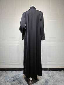 Áo Abaya dài dáng rộng màu đen đính đá lấp lánh, kiểu dáng kín đáo, thời trang dành cho nữ. - màu đen - Xem 6