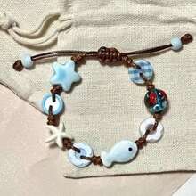 1件装女士时尚可爱鱼、星星和花朵编织手链，适合日常佩戴，沙滩配饰 - 彩色 - 查看 4