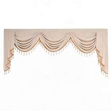 MEISIMENGSHA 1 Piece Solid Curtain Valance, Luxury High Density Fabric Swag Style With Tassel Trim Decorative Window Treatment For Living Room Bedroom - Beige - View 8