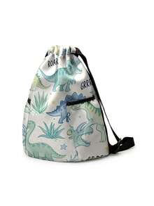 1pc Drawstring Closure Backpack, Multi-Scenario, Super Capacity, Ultra-Lightweight, , High-Aesthetic, Foldable Storage Bag, Cartoon Dinosaur & Mermaid Print Drawstring Gym Bag, Dust-Proof, Suitable For Outdoor, Fitness, Daily Commute & School Use - Multicolor - View 7