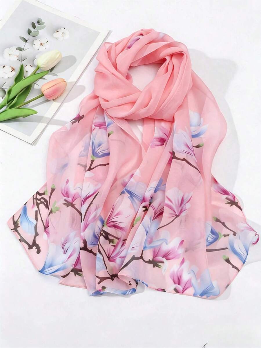 1pc Women's Fashionable Lightweight Printed Scarf/Headscarf, Suitable For Daily Wear - Multicolor - View 1