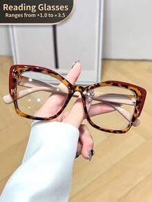 LiMiaoMiao 1 pièce Lunettes de lecture extra larges style chat eye, style vintage pour femmes, verres transparents, grossissement de +1,0 à +3,5 pour ordinateur et lecture - transparent - Voir 7