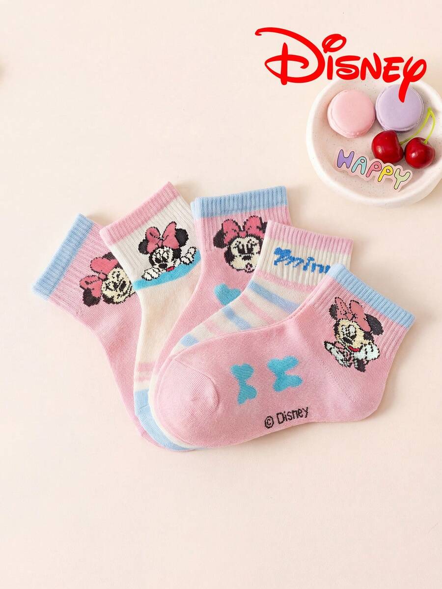 Disney 5双主题儿童袜子，包括卡通风格女童小腿袜、粉色公主袜和迪士尼袜子 - 彩色 - 查看 1