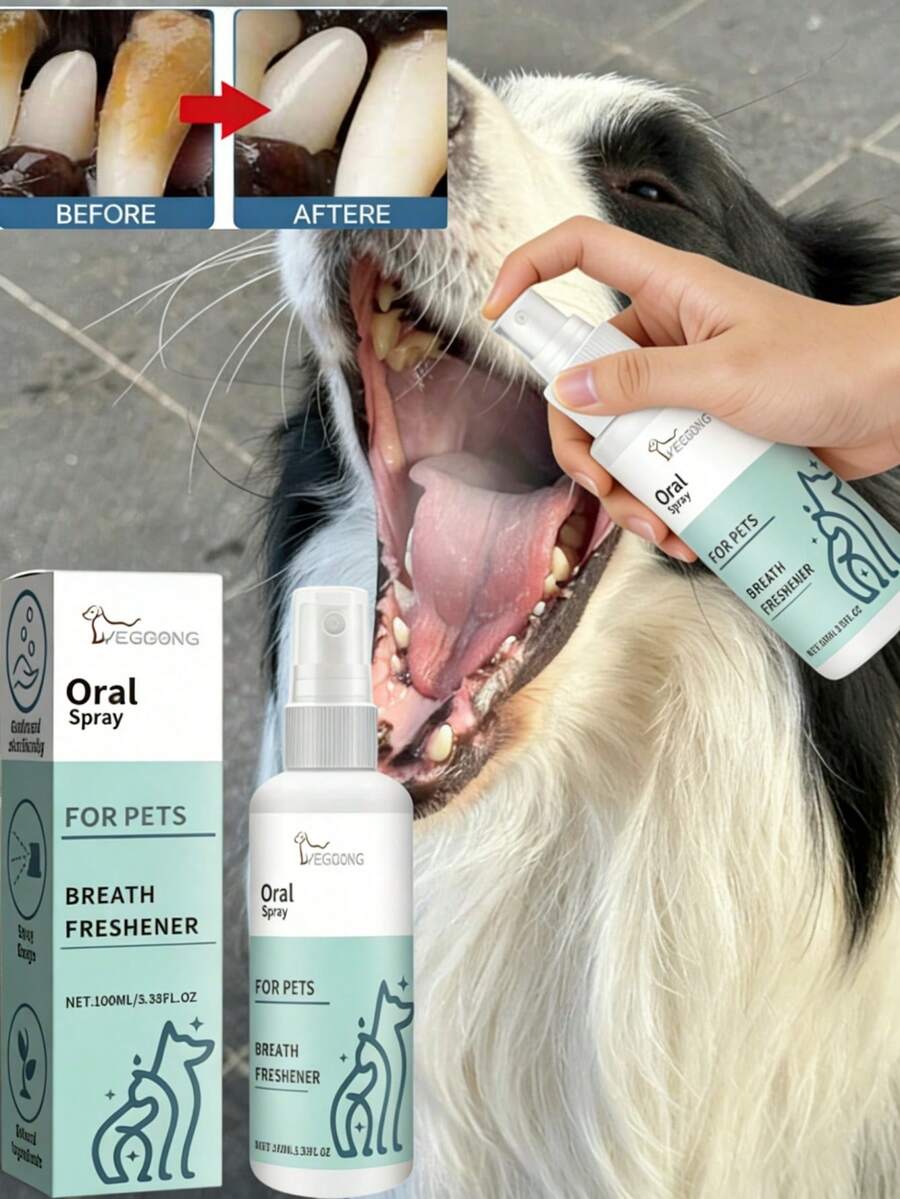 1瓶/100毫升宠物薄荷口气清新喷雾，1套/100克宠物牙膏+牙刷*1。直击口腔异味源头，快速分解异味分子，让您心爱的宠物时刻拥有清新自然的口气。亲密互动不再尴尬。温和清洁牙齿，软化牙垢，舒缓牙龈不适，构建坚实的口腔健康防线。一瓶适用于所有犬猫品种，所有年龄段。