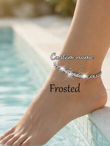Customized Personalized Name Anklet For Women, Name Plate Pendant Anklet, Gift For Her, Stainless Steel Jewelry - Silver-frosted - View 8
