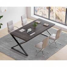 Large Black Desk Long Computer Table For Home Office, Modern Wide Executive Work Table For Writing Study, Simple Wood Metal Computer Table Gaming Table Workstation In Bedroom, Black Oak, 70 In - Dark Oak - View 7