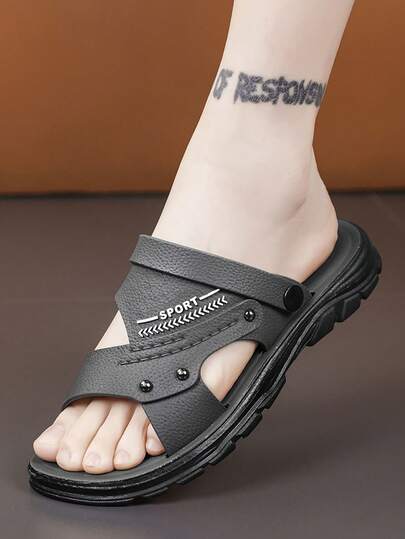 Men's Casual Open Toe Slippers, Lightweight Vacation Flat Beach Sandals, Breathable Comfortable Plus Size Retro Sandals For Summer