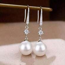 Korean Luxury Minimalist Stylish High-End Zirconia & Pearl Drop Earrings, Elegant Office Daily Wear Jewelry - 彩色 - 查看 4