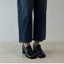 Women's Soft Leather Minimalist Slip-On Split Toe Chunky Heel Elevated Shoes, New Spring Horse Hoof Shoes - Black - View 4