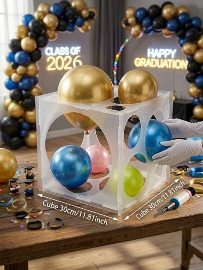 1 pieza Cubo medidor de globos de 2"-10" | Caja de medición de globos plegable con 11 agujeros | Calibrador de plástico para arcos de globos, columnas y suministros para fiestas - Herramienta de medición de globos de plástico transparente plegable para arcos de globos, columnas y decoraciones de fiestas