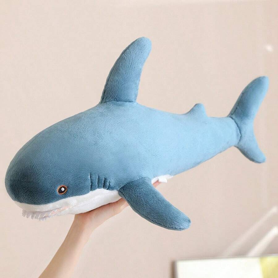 1个逼真毛绒鲨鱼玩偶，柔软舒适的大白鲨抱枕，鲨鱼毛绒抱枕，儿童生日/母亲节/毕业礼物 - 藍色 - 查看 1