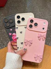 3pcs Bowknot Phone Cases, Soft TPU Full Coverage Anti-Drop Cases With Precise Cutouts, Featuring 3D Rhinestone Bowknot, Healing English Slogan, Hand-Painted Heart Pattern, Suitable For IPhone & Galaxy, Great Gift For Birthday, Holiday, Best Friends - Multicolor - View 3