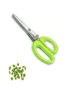 1pc 3-Layer Green Scallion Scissors, Multifunctional Stainless Steel Kitchen Shears, High-Aesthetic Design Suitable For Cutting Vegetables And Salad - View 2