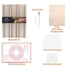 Molde perforado para baguette Tapetes de Silicona Antiadherentes para Hornear Pan Lame Raspador de Masa Baker's Couche Colección de regalo de sartenes antiadherentes para pan francés y baguette - Champn - Ver 3