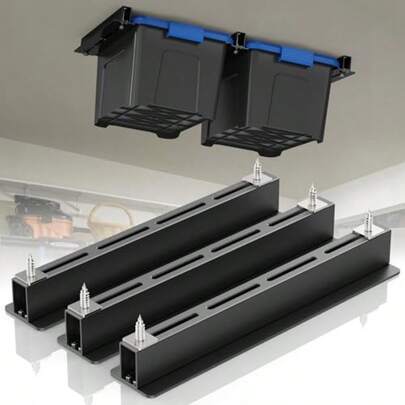 Repisa para almacenamiento en garaje estantes de techo para garaje barras de techo para almacenamiento resistentes para botes de 27 galones sistema de estantes para botes - Negro 3 juegos