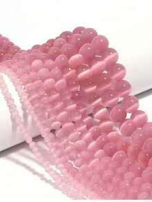 1 sợi hạt đá mắt mèo màu hồng, hạt rời tự làm, hạt đá mắt mèo tròn, hạt đá mắt mèo rời để tự làm vòng cổ, trang sức, vòng tay, phụ kiện. - PK hồng - Xem 3