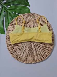 Simple Bikini Top With Thin Straps, Removable Padding, And Separate Adjuster, Polyamide - Baby Yellow - View 2