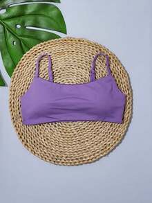 Simple Bikini Top With Thin Straps, Removable Padding, And Separate Adjuster, Polyamide - Lilac Purple - View 3