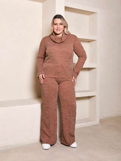 Conjunto Feminino blusa e calca  malha rubi gola alto manga comprido