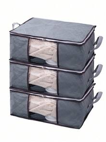 Bộ 3 túi đựng quần áo gia đình, túi đựng đồ gấp gọn tiện dụng để sắp xếp đồ đạc trong nhà, quần áo, chăn, áo len, ga trải giường, phòng ngủ, gối và tủ quần áo. - Màu Xám nhạt - Xem 1