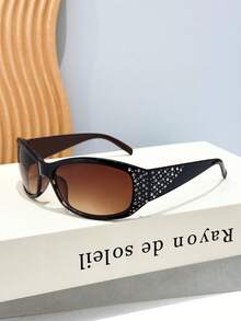 1 pieza Gafas de mujer con forma de escudo, con bloques de color, con cristales de estrás, estilo retro chic Y2K, moda callejera, para vacaciones - Multicolor - Ver 18